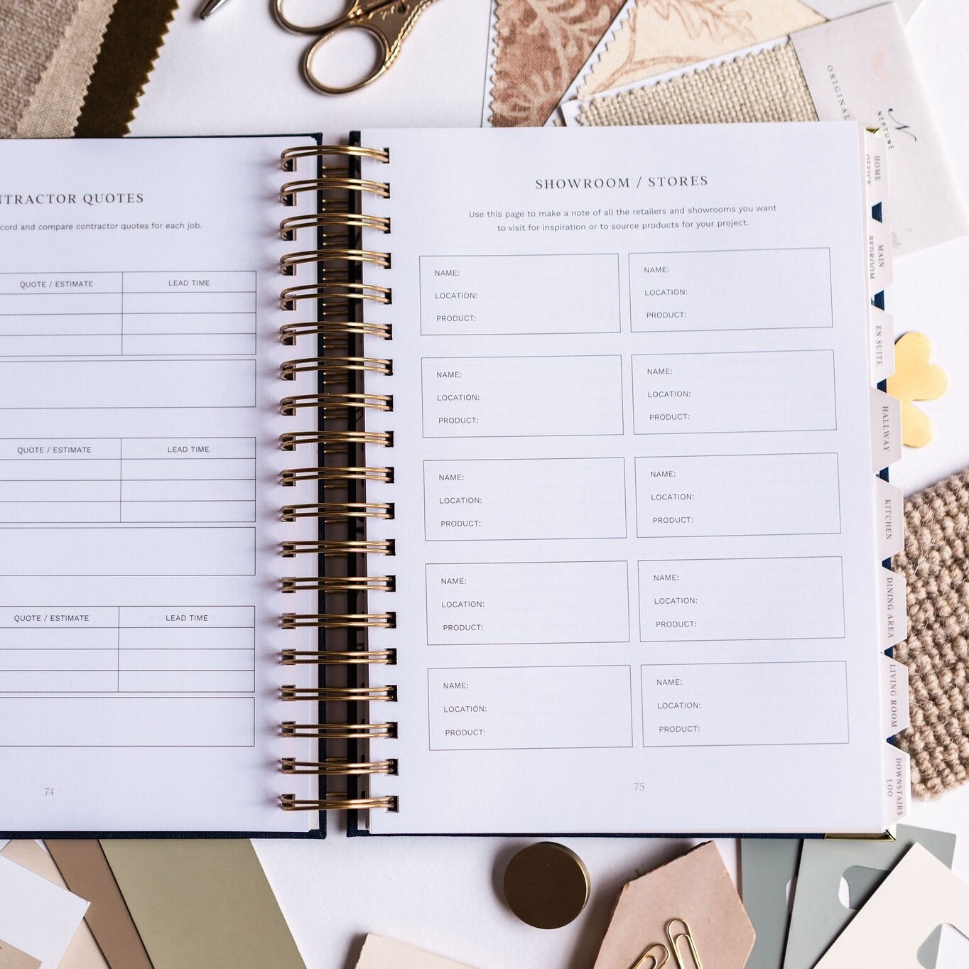 showrooms to visit pages in the home planner